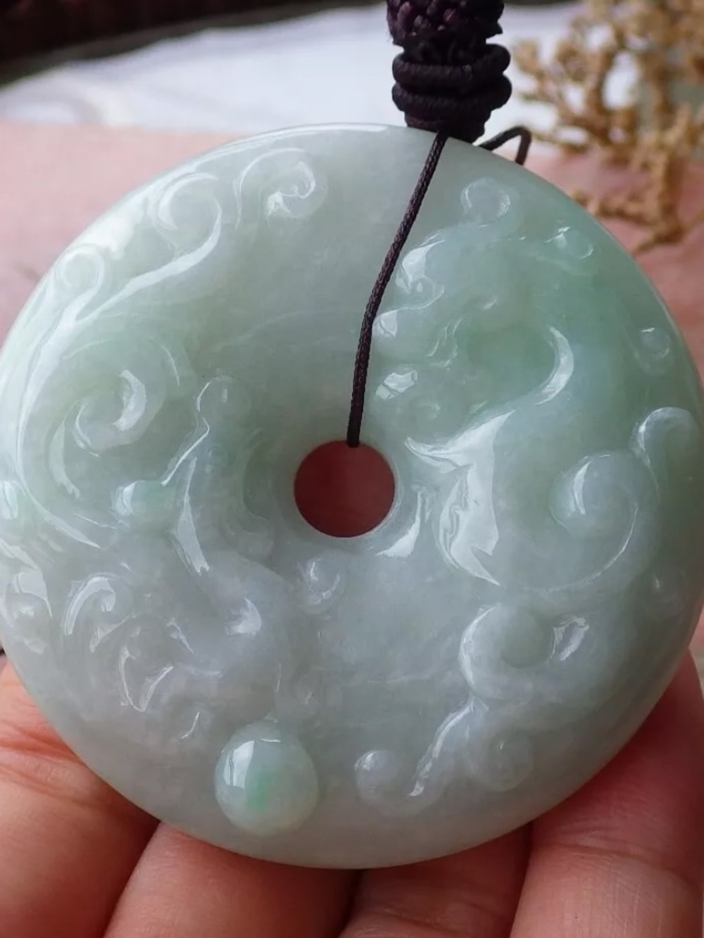 Certified Natural Burma A Jade Jadeite Dragon Phoenix Circle Pendant Necklace